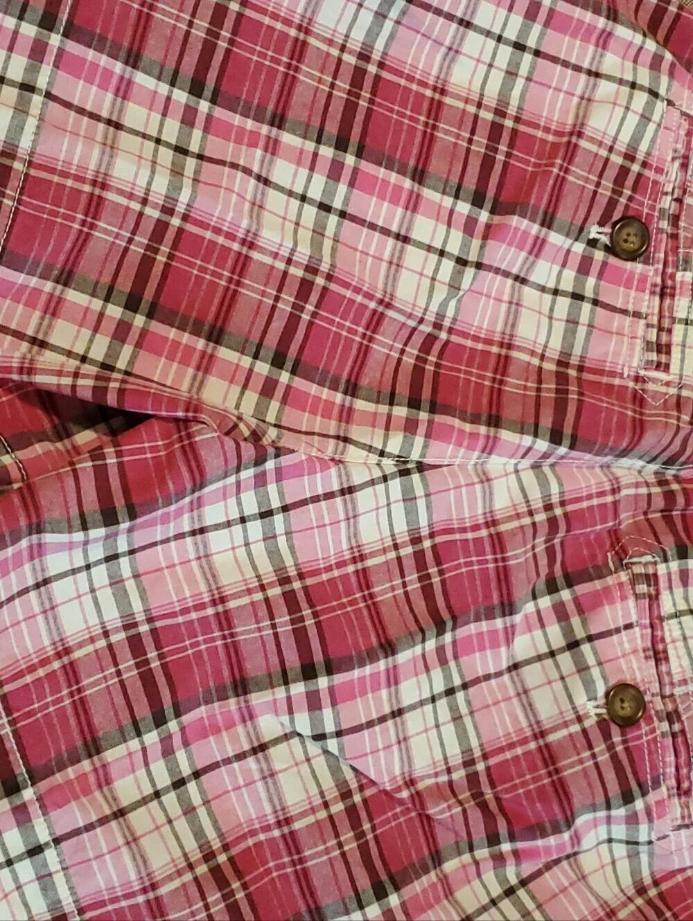 GH Bass Womens Plaid Shorts Size 8 Pink White Black Mid Rise Flat Front Casual
